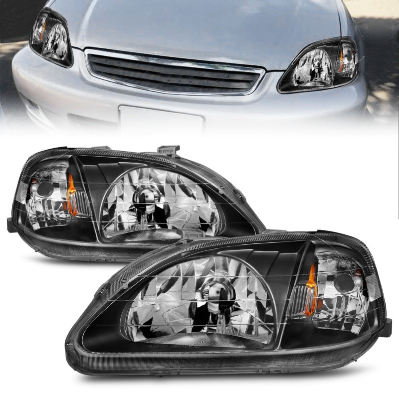 ANZO [99-00 Civic] Crystal Headlight Set - Clear Lens, Black Housing, Pair (121070)