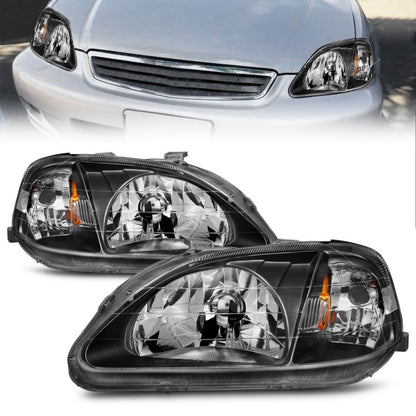 ANZO [99-00 Civic] Crystal Headlight Set - Clear Lens, Black Housing, Pair (121070)