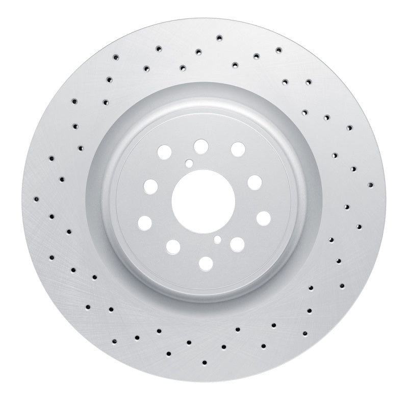 R1 Concepts [18-25 WRX STI] Front GeoMET Drilled Carbon Alloy Brake Rotor - Black Hat
