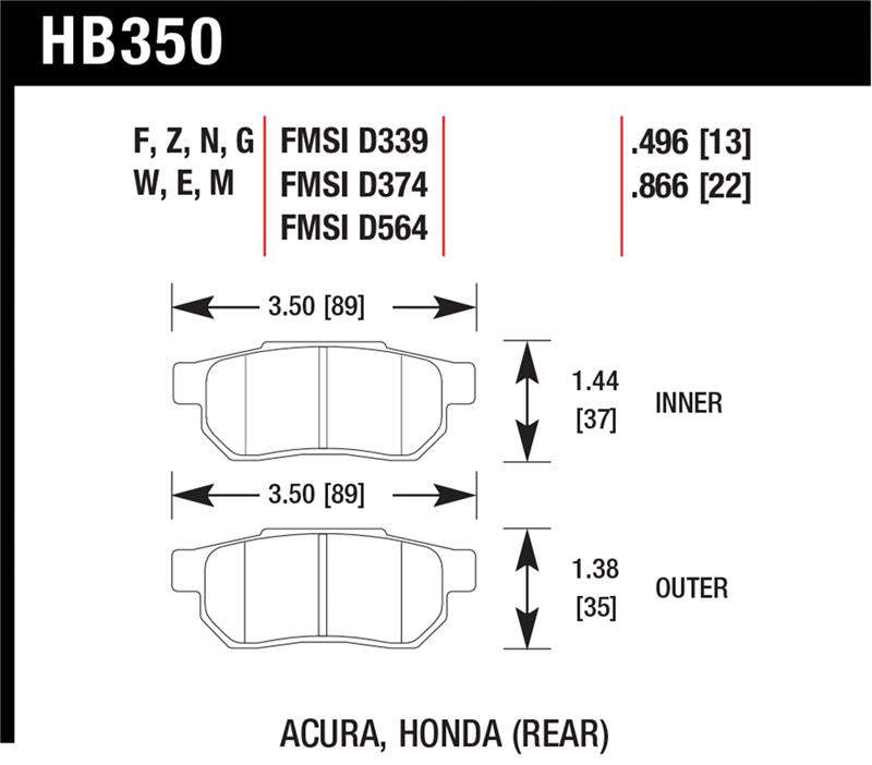Hawk Performance [90-01 Integra, 98-00 Civic Coupe Si] DTC-60 Rear Brake Pads - HB350G.496