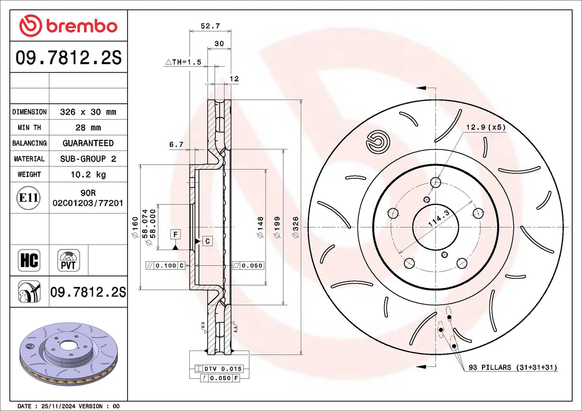 Brembo OE [2005-2017 WRX STI / 2018-2020 Toyota 86] Front Sport Brake Disc - 326x30mm