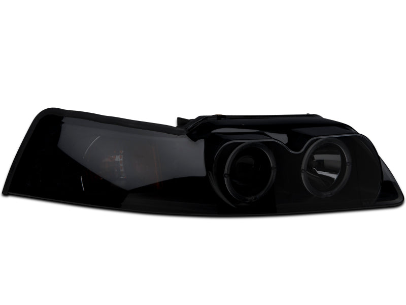 Raxiom 99-04 Ford Mustang Dual LED Halo Projector Headlights- Black Housing | Smoked Lens