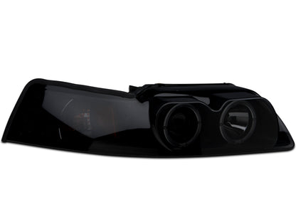 Raxiom 99-04 Ford Mustang Dual LED Halo Projector Headlights- Black Housing | Smoked Lens