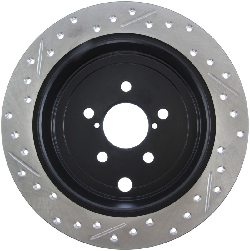 StopTech [08-10 Impreza WRX, 08-10 Impreza Coupe/Sedan] Drilled and Slotted Left Rear Rotor - Black E-Coated