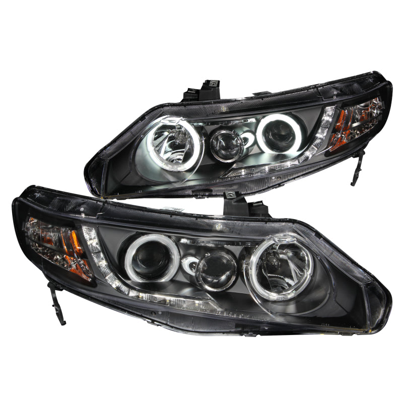 ANZO [06-11 Civic] Projector Headlight Set with Halo - Clear Lens, Black Housing, CCFL