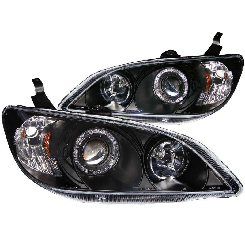 ANZO [04-05 Civic] Projector Headlight Set with Halo - Clear Lens, Black Housing