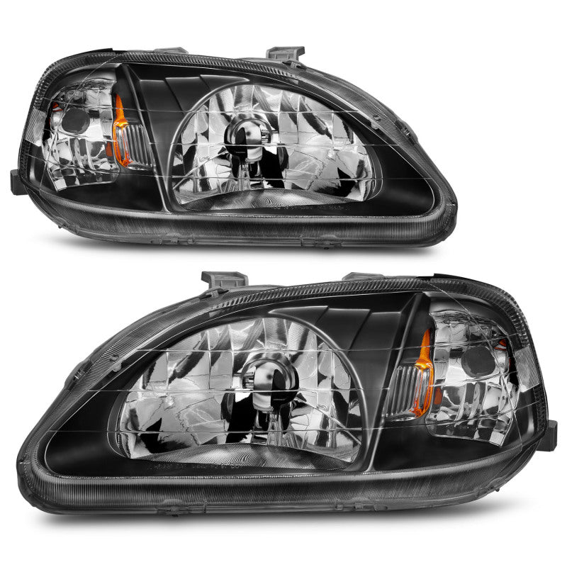 ANZO [99-00 Civic] Crystal Headlight Set - Clear Lens, Black Housing, Pair (121070)