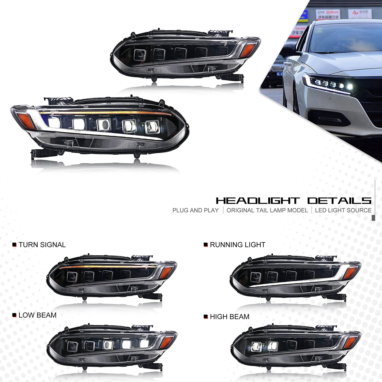 Archaic Full LED Headlights Assembly For 10th Gen Honda Accord 2018-2022