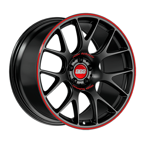 BBS CH-R Nurburgring Edition 19x8.5 5x112 ET40 Satin Black/Red Lip Wheel - 82mm PFS/Clip Req.| CH122NE