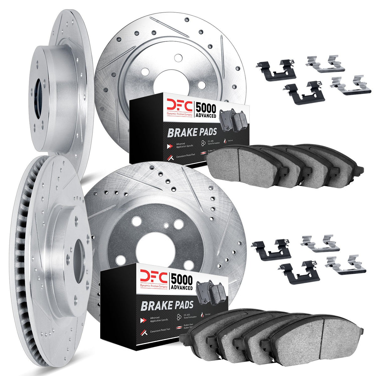 DFC [15-21 WRX] Front & Rear Drilled and Slotted Rotors with 5000 Advanced Pads and Hardware - Silver