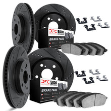 DFC [18-25 WRX STI] Front and Rear Drilled and Slotted Rotors with 5000 Advanced Brake Pads and Hardware - Black Finish