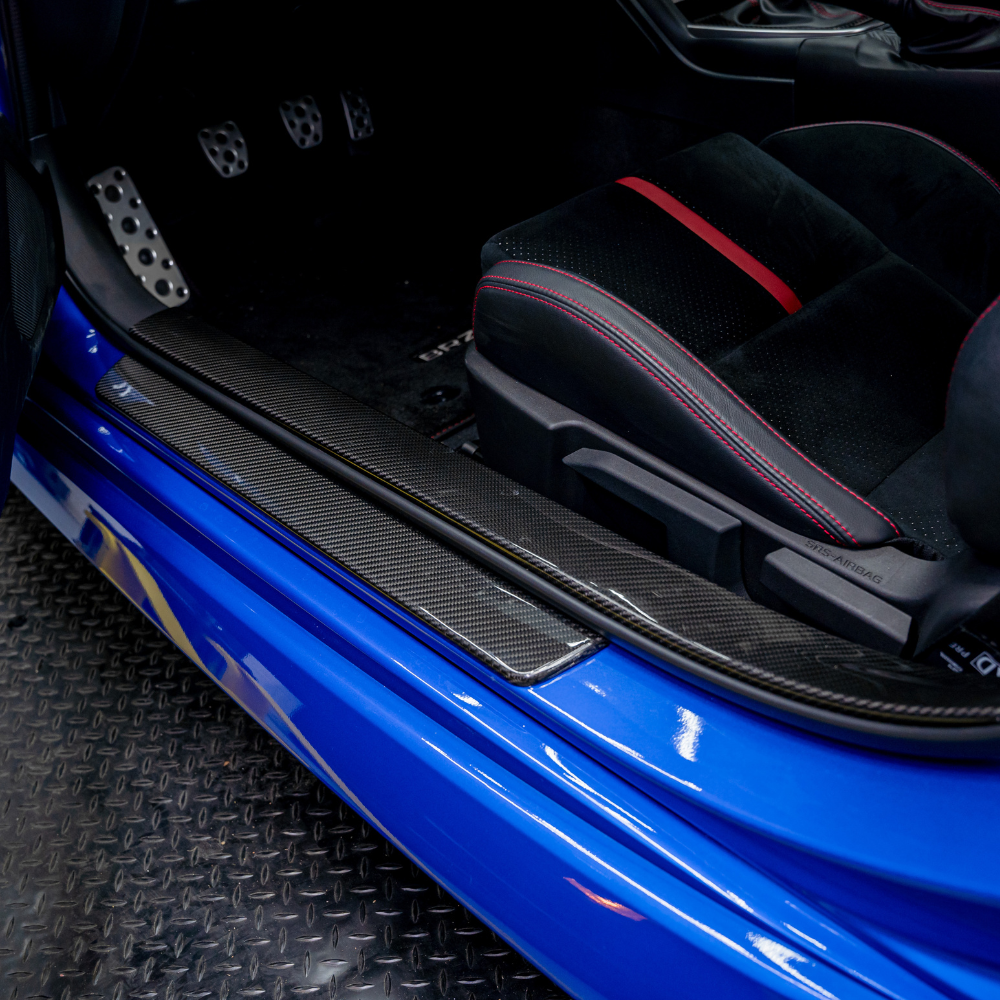 JDMuscle 22+ BRZ/GR86 Tanso Carbon Fiber Outer Door Sill Covers - Twill / Forged Carbon Fiber
