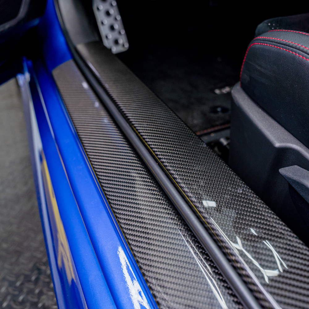 JDMuscle 22+ BRZ/GR86 Tanso Carbon Fiber Inner Door Sill Covers - Twill / Forged Carbon Fiber