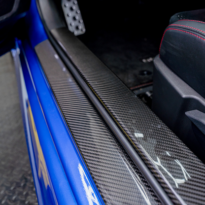 JDMuscle 22+ BRZ/GR86 Tanso Carbon Fiber Inner Door Sill Covers - Twill / Forged Carbon Fiber