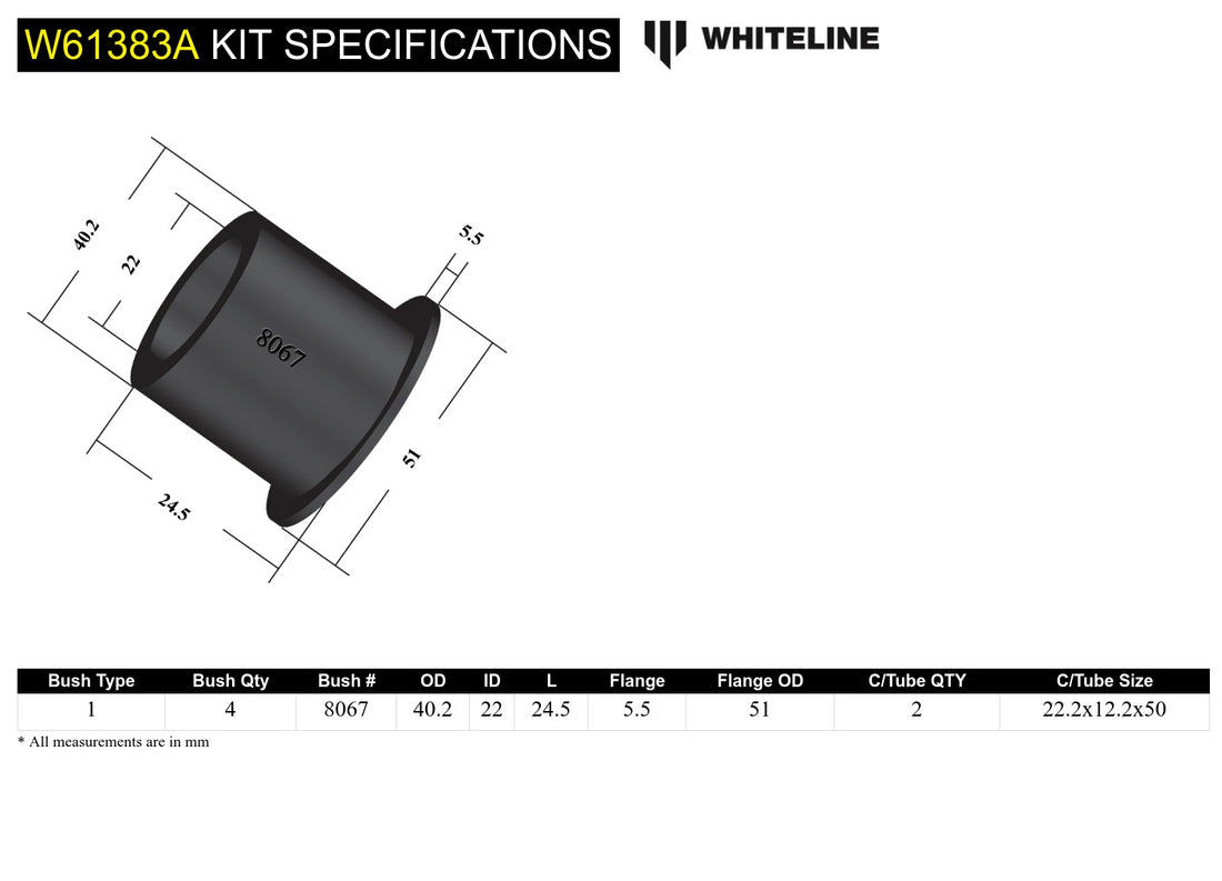Whiteline 02-07 WRX / 04-07 STI / 04-08 FXT Rear Trailing Arm Lower Rear Bushing | W61383A