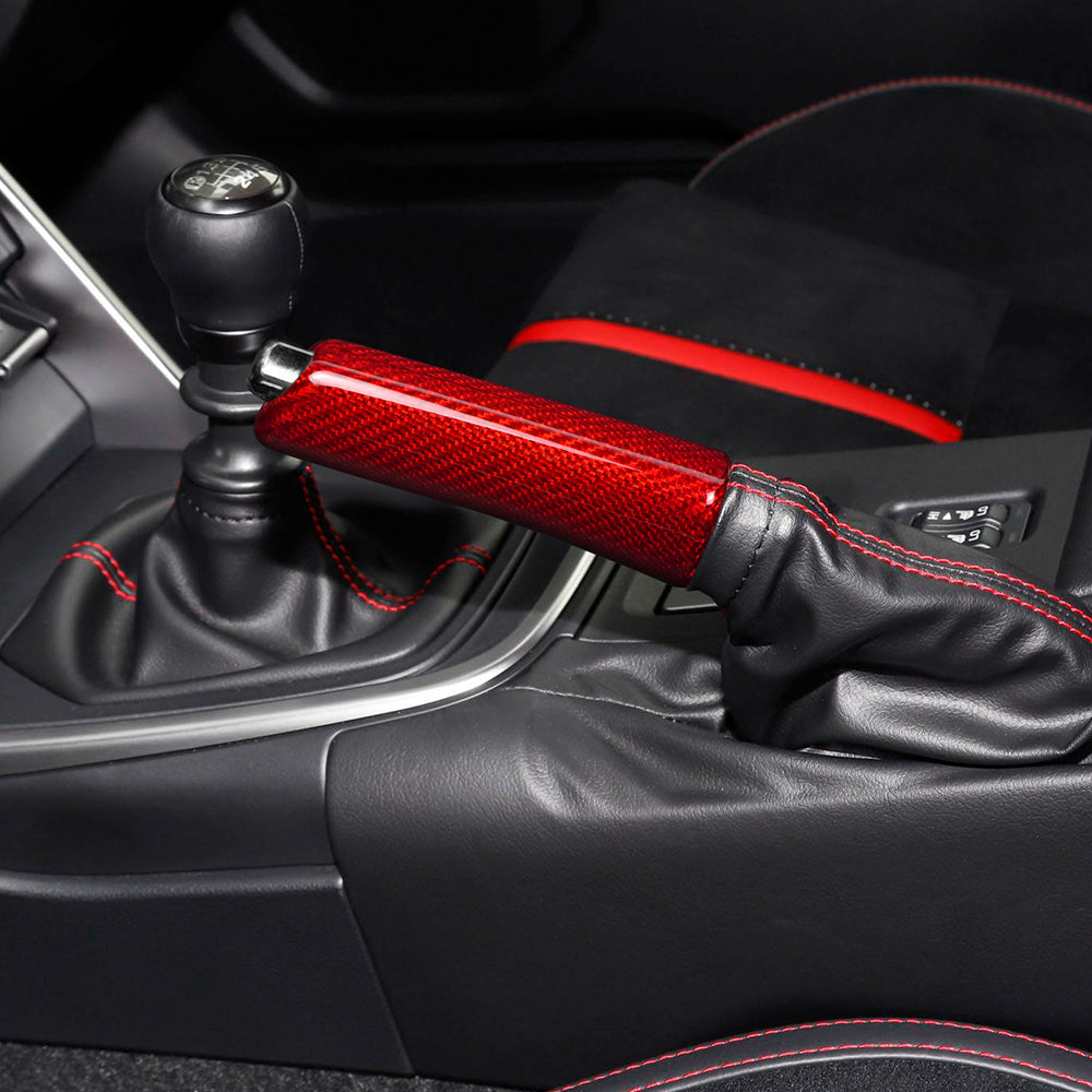 JDMuscle 15-24 Subaru WRX/ 15-21 STI Carbon Fiber E-Brake Handle - Twill/ Red / Forged