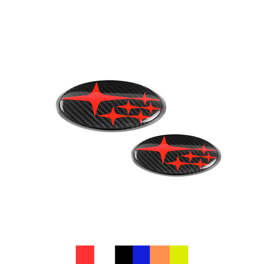 JDMuscle Tanso Carbon Fiber Subaru Emblem Covers | 15-24 WRX, 15-21 STI, 18+ CrossTrek, 17+ Impreza | Front& Back, Red/White/Blue