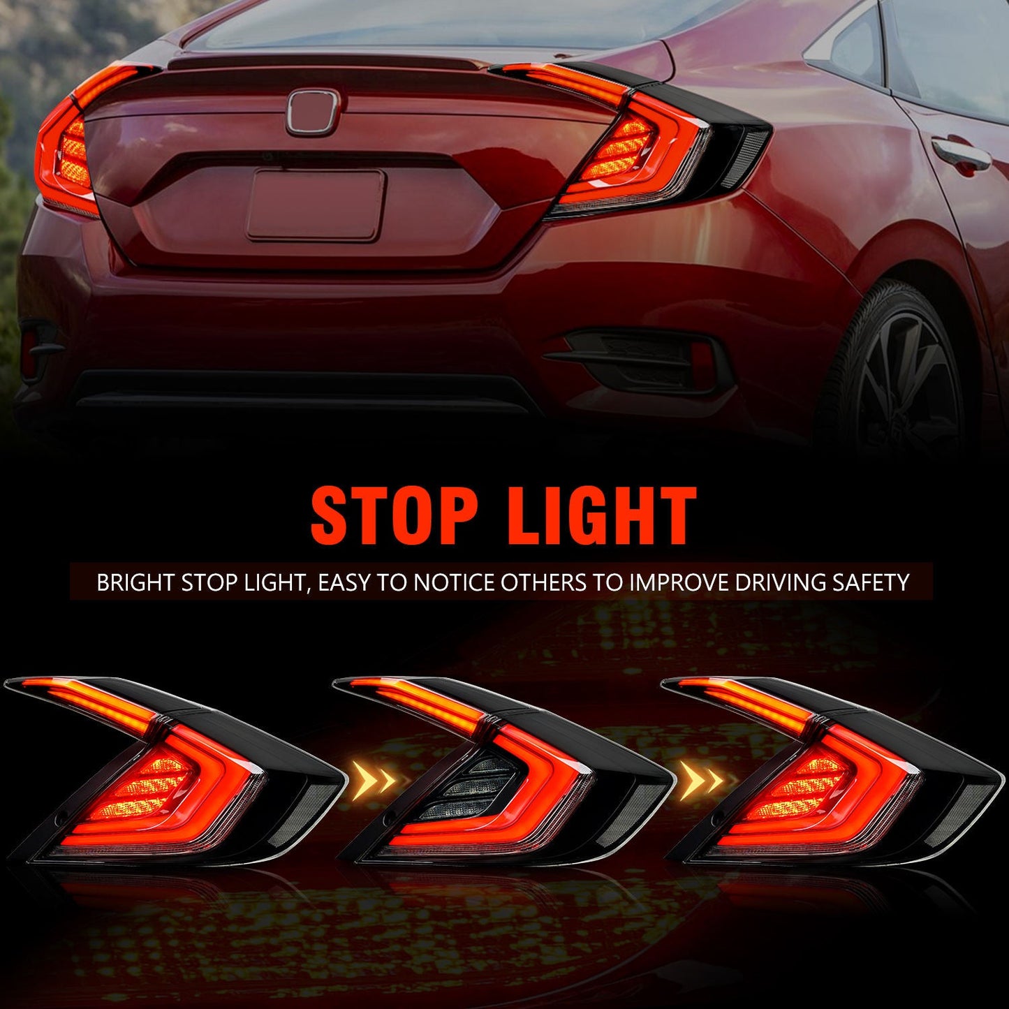 Archaic Full LED Tail Lights Assembly For 10th Gen Honda Civic Sedan 2016-21