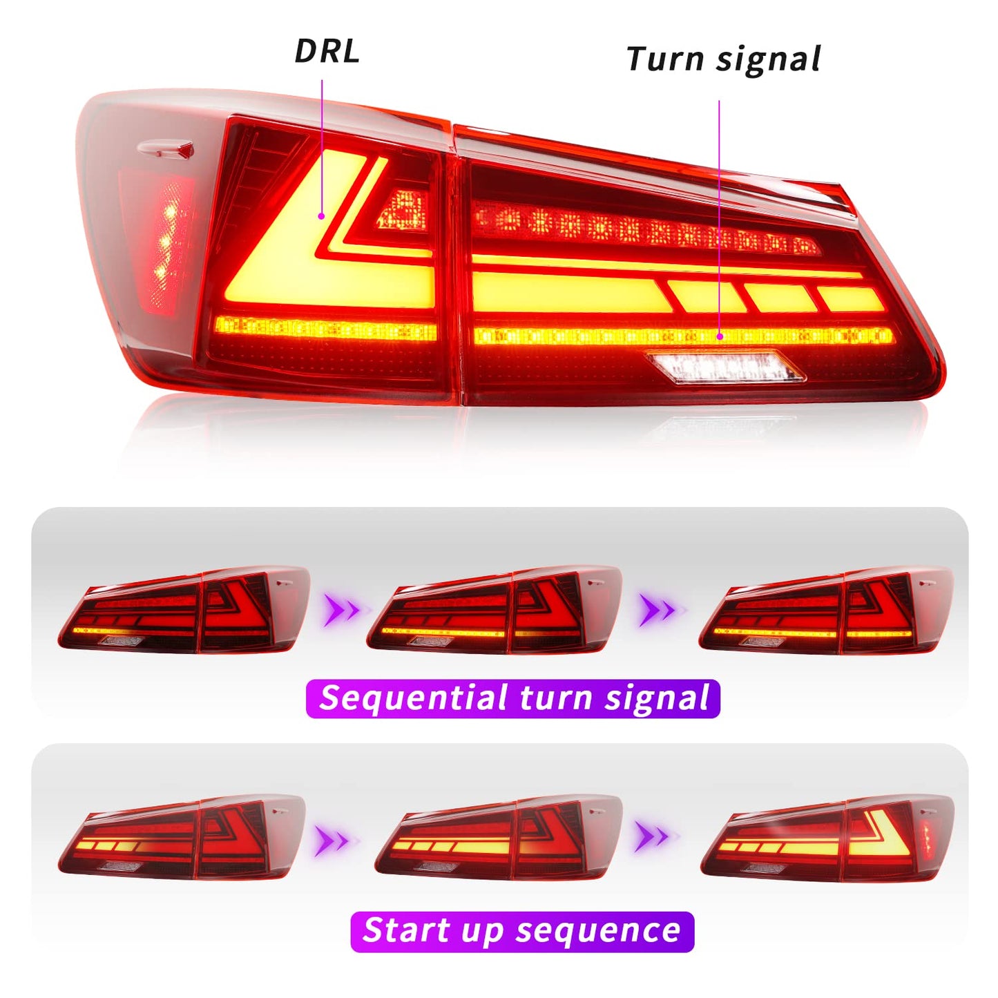 Archaic Full LED Tail Lights Assembly For Lexus Sedan IS250 2006-2012