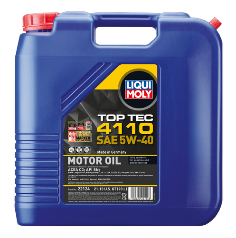 LIQUI MOLY Top Tec 4110 SAE 5W-40 Motor Oil, 20-Liter Container - Part Number 22124