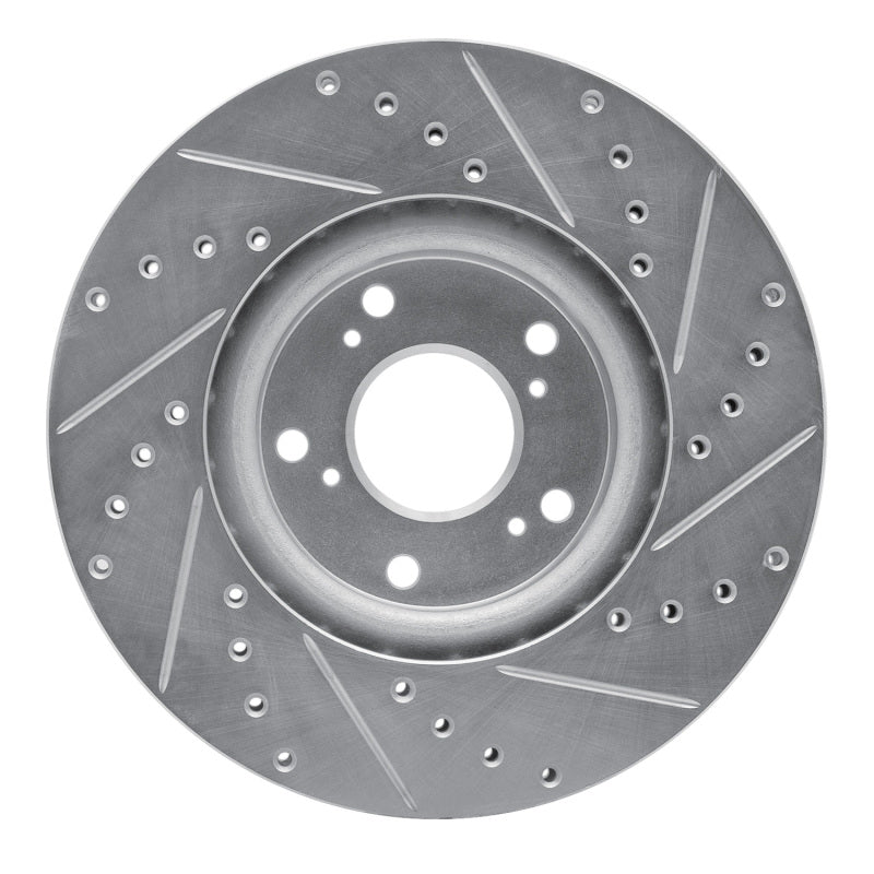 R1 Concepts [10-15 Civic] [13-15 ILX] [02-03 RSX] Front Left Drilled and Slotted Brake Rotor - Silver