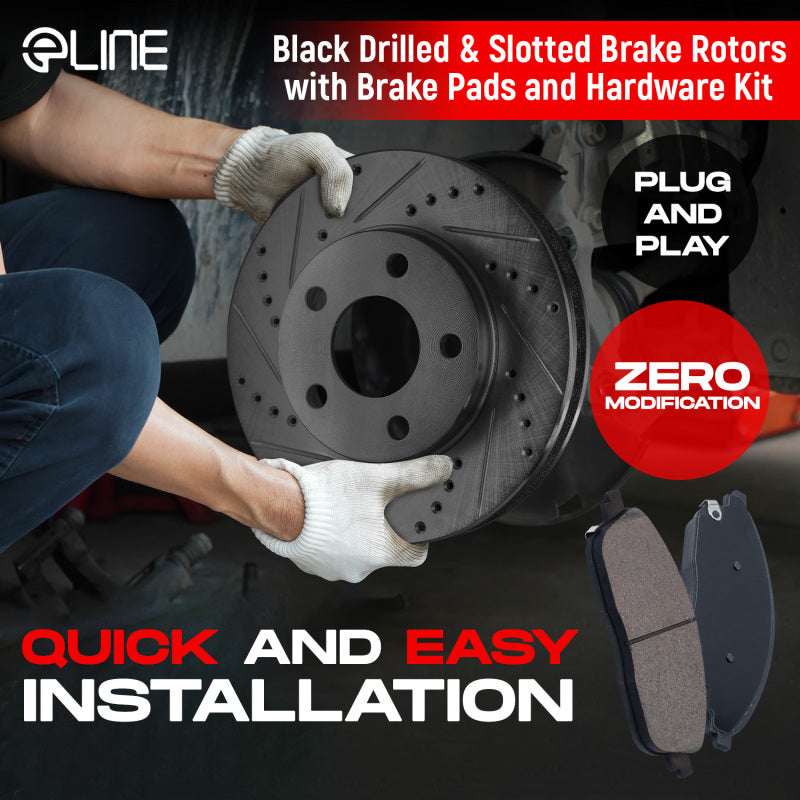 R1 Concepts [18-21 WRX STI] eLINE Front & Rear Drilled and Slotted Brake Kit - Black Zinc