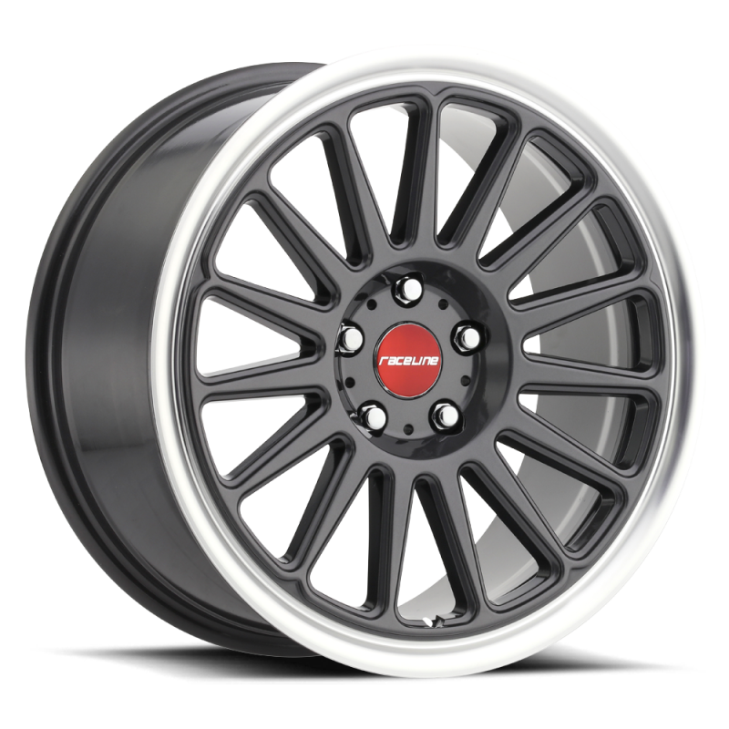 Raceline 315G Grip 18x8.5in / 5x114.3 BP / 45mm Offset / 72.6mm Bore - Gunmetal & Machined Wheel