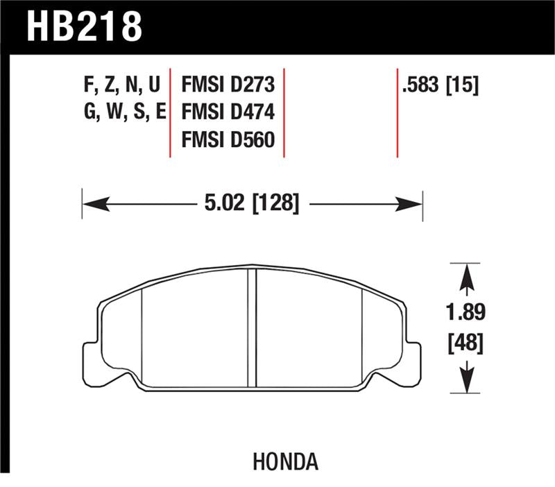 Hawk Performance [88-89 Civic Si / 92-00 Civic CX / 88-00 Civic DX / 98-00 Civic GX / 93-97 Civic del Sol] HPS Front Brake Pads - Hawk HB218F.583