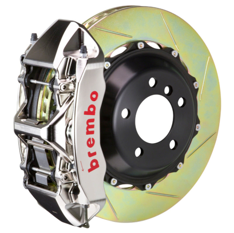 Brembo 08-14 WRX/15-21 WRX Front GTR BBK 6 Piston Billet 355x32 2pc Rotor Slotted Type1 - Nickel | 1M2.8039AR