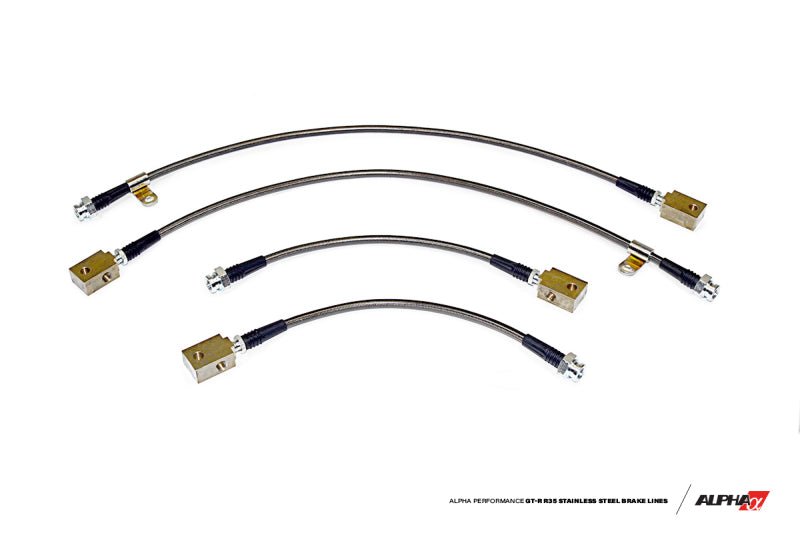 AMS [09-14 GT-R] Alpha Short Route Style Stainless Steel Brake Lines - Stainless Steel - JDMuscleBrake LinesamsALP.07.01.0001-2