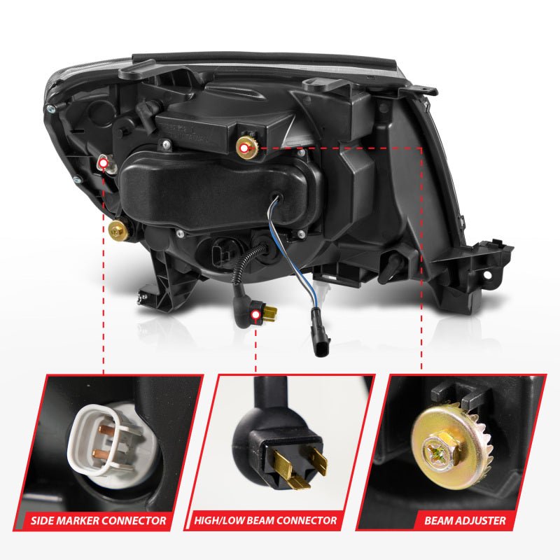 ANZO 05 - 11 Toyota Tacoma Full LED Projector Headlights White DRL/Init/SeqSig Black - Pair - JDMuscleSPKanz111640A