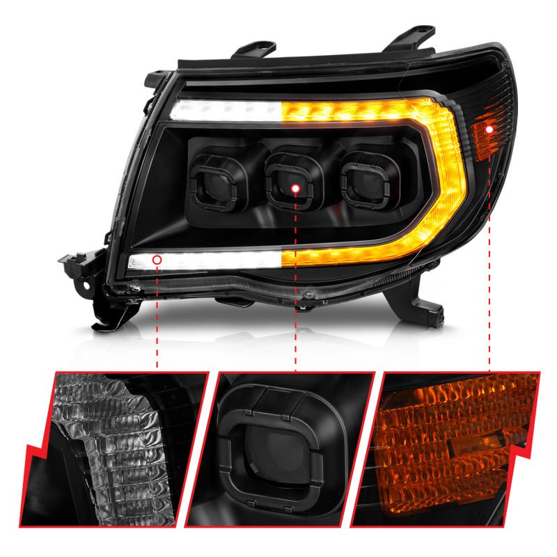 ANZO 05 - 11 Toyota Tacoma Full LED Projector Headlights White DRL/Init/SeqSig Black - Pair - JDMuscleSPKanz111640A