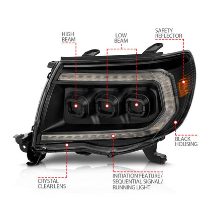 ANZO 05 - 11 Toyota Tacoma Full LED Projector Headlights White DRL/Init/SeqSig Black - Pair - JDMuscleSPKanz111640A