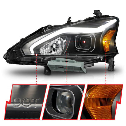 ANZO 13 - 15 Nissan Altima (w/o Factory HID Bulbs) Projector Headlights - w/ Light Bar Black Housing - JDMuscleNon - Categorizedanz121569