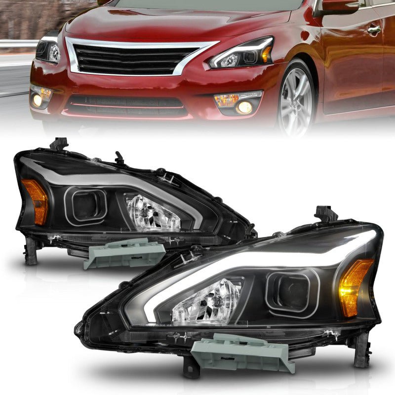 ANZO 13 - 15 Nissan Altima (w/o Factory HID Bulbs) Projector Headlights - w/ Light Bar Black Housing - JDMuscleNon - Categorizedanz121569