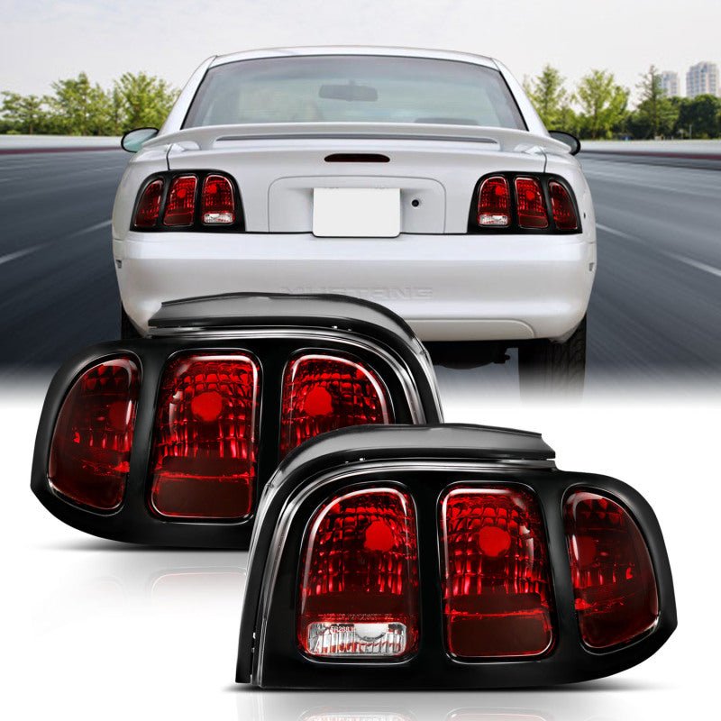 ANZO 1994 - 1998 Ford Mustang Taillight Set with Dark Red Lens and Black Housing | anz321350 - JDMuscleSPK377038