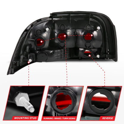 ANZO 1994 - 1998 Ford Mustang Taillight Set with Dark Red Lens and Black Housing | anz321350 - JDMuscleSPK377038