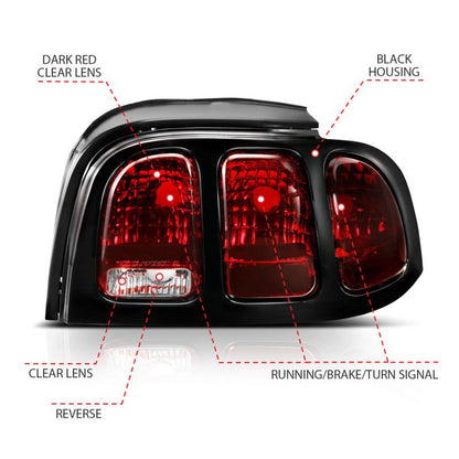 ANZO 1994 - 1998 Ford Mustang Taillight Set with Dark Red Lens and Black Housing | anz321350 - JDMuscleSPK377038