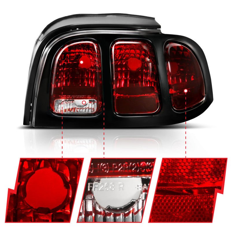 ANZO 1994 - 1998 Ford Mustang Taillight Set with Dark Red Lens and Black Housing | anz321350 - JDMuscleSPK377038