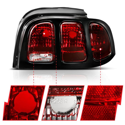 ANZO 1994 - 1998 Ford Mustang Taillight Set with Dark Red Lens and Black Housing | anz321350 - JDMuscleSPK377038