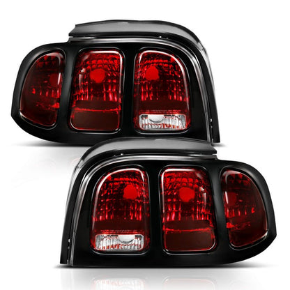 ANZO 1994 - 1998 Ford Mustang Taillight Set with Dark Red Lens and Black Housing | anz321350 - JDMuscleSPK377038