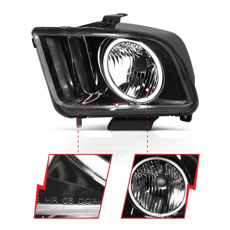 ANZO 2005 - 2009 Ford Mustang Crystal Headlights with Halo - Black Housing and CCFL, Pair | anz121033 - JDMuscleSPK103989