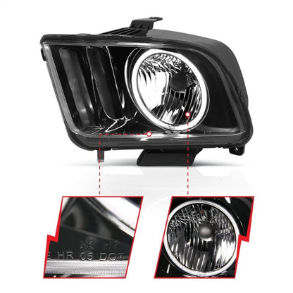 ANZO 2005 - 2009 Ford Mustang Crystal Headlights with Halo - Black Housing and CCFL, Pair | anz121033 - JDMuscleSPK103989
