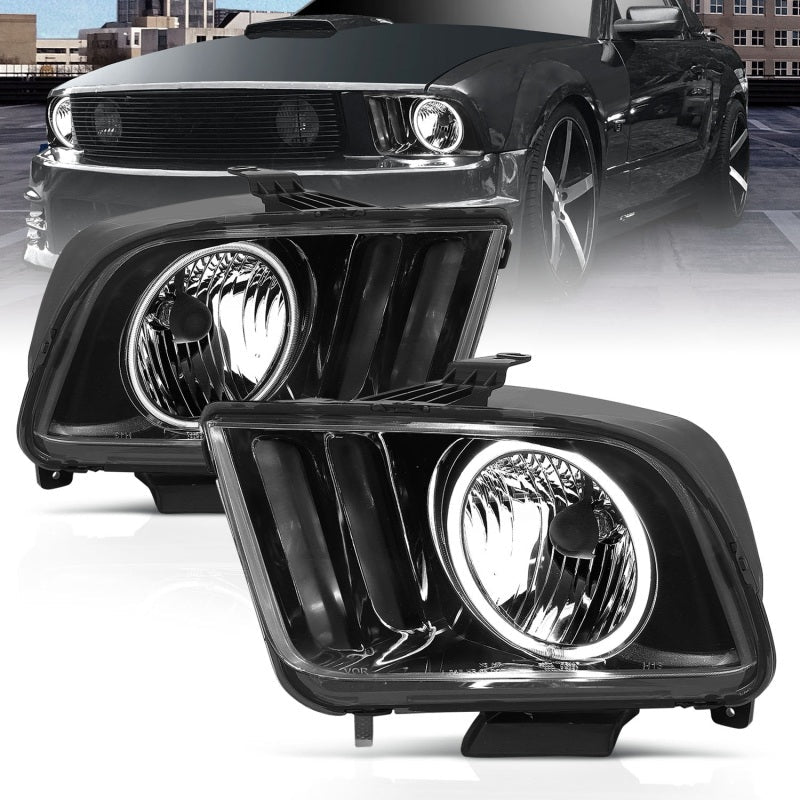 ANZO 2005 - 2009 Ford Mustang Crystal Headlights with Halo - Black Housing and CCFL, Pair | anz121033 - JDMuscleSPK103989
