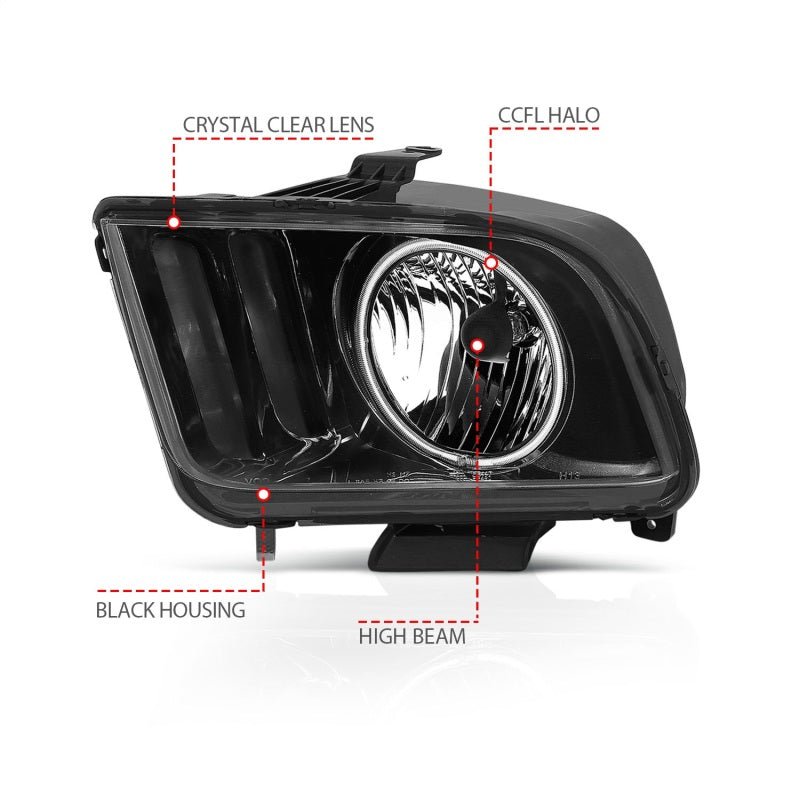 ANZO 2005 - 2009 Ford Mustang Crystal Headlights with Halo - Black Housing and CCFL, Pair | anz121033 - JDMuscleSPK103989