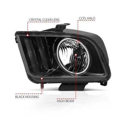ANZO 2005 - 2009 Ford Mustang Crystal Headlights with Halo - Black Housing and CCFL, Pair | anz121033 - JDMuscleSPK103989