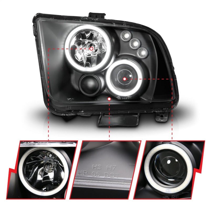 ANZO 2005 - 2009 Ford Mustang Projector Headlights with Halo, Black Housing, CCFL, Pair | anz121166 - JDMuscleSPK104061