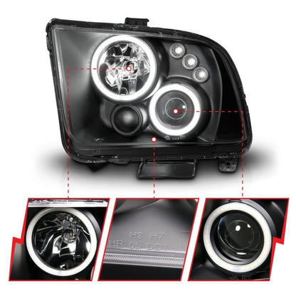 ANZO 2005 - 2009 Ford Mustang Projector Headlights with Halo, Black Housing, CCFL, Pair | anz121166 - JDMuscleSPK104061