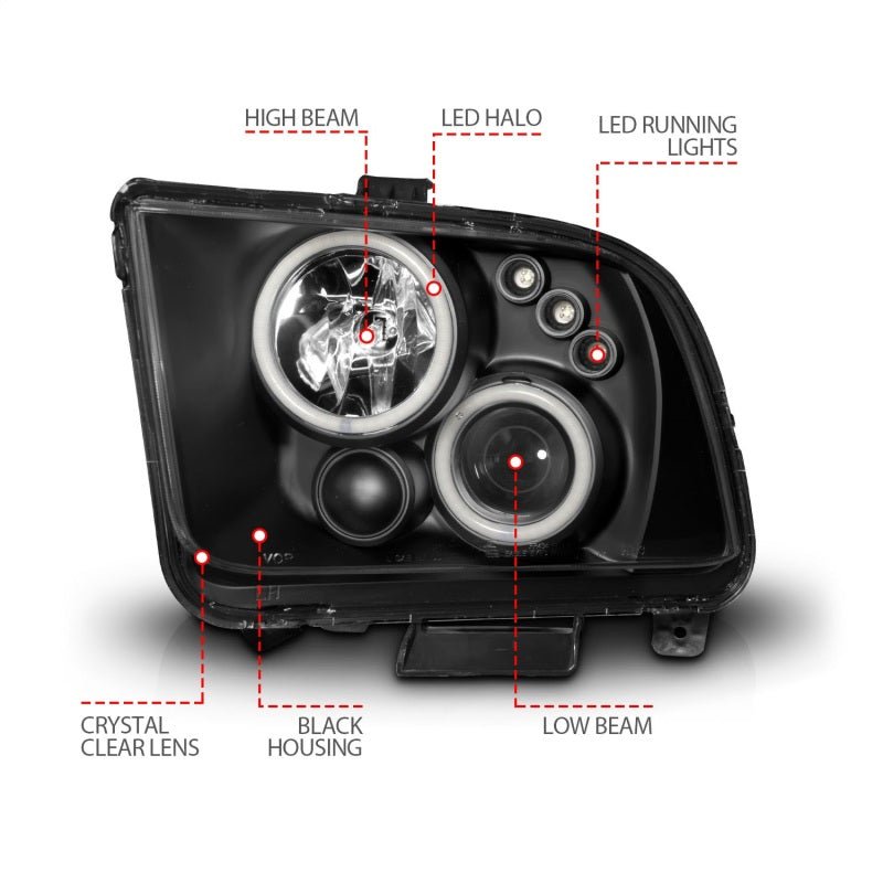 ANZO 2005 - 2009 Ford Mustang Projector Headlights with Halo, Black Housing, CCFL, Pair | anz121166 - JDMuscleSPK104061