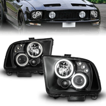 ANZO 2005 - 2009 Ford Mustang Projector Headlights with Halo, Black Housing, CCFL, Pair | anz121166 - JDMuscleSPK104061
